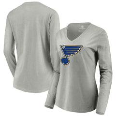 NHL Gray St. Louis Blues Women's Primary Logo Long Sleeve V-Neck T-Shirt