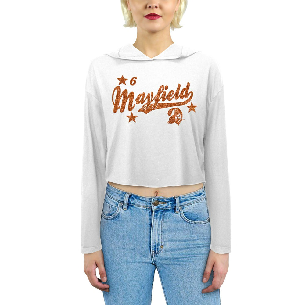 Baker Mayfield Majestic Threads Women's Glitter Wordmark Hoodie - Tampa Bay Buccaneers