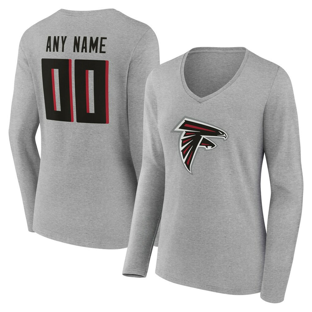Women's Team Authentic Personalized Name & Number Long Sleeve V-Neck T-Shirt - Atlanta Falcons