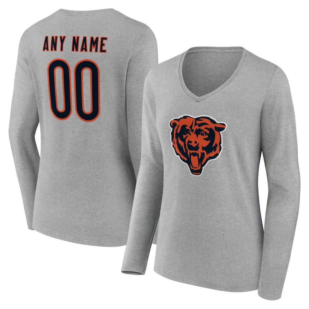 Women's Team Authentic Personalized Name & Number Long Sleeve V-Neck T-Shirt - Chicago Bears