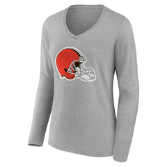 Women's Team Authentic Personalized Name & Number Long Sleeve V-Neck T-Shirt - Cleveland Browns
