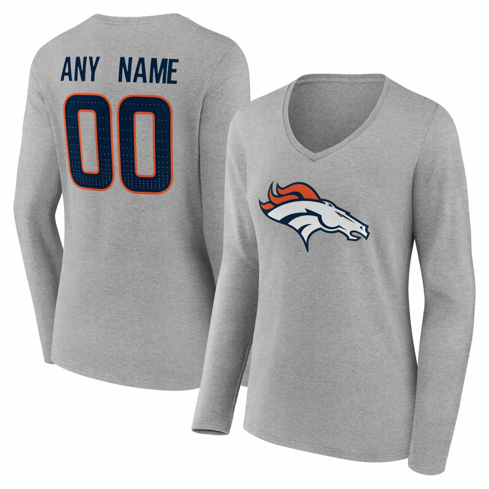 Women's Team Authentic Personalized Name & Number Long Sleeve V-Neck T-Shirt - Denver Broncos