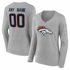 Women's Team Authentic Personalized Name & Number Long Sleeve V-Neck T-Shirt - Denver Broncos