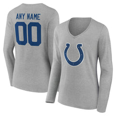 Women's Team Authentic Personalized Name & Number Long Sleeve V-Neck T-Shirt - Indianapolis Colts
