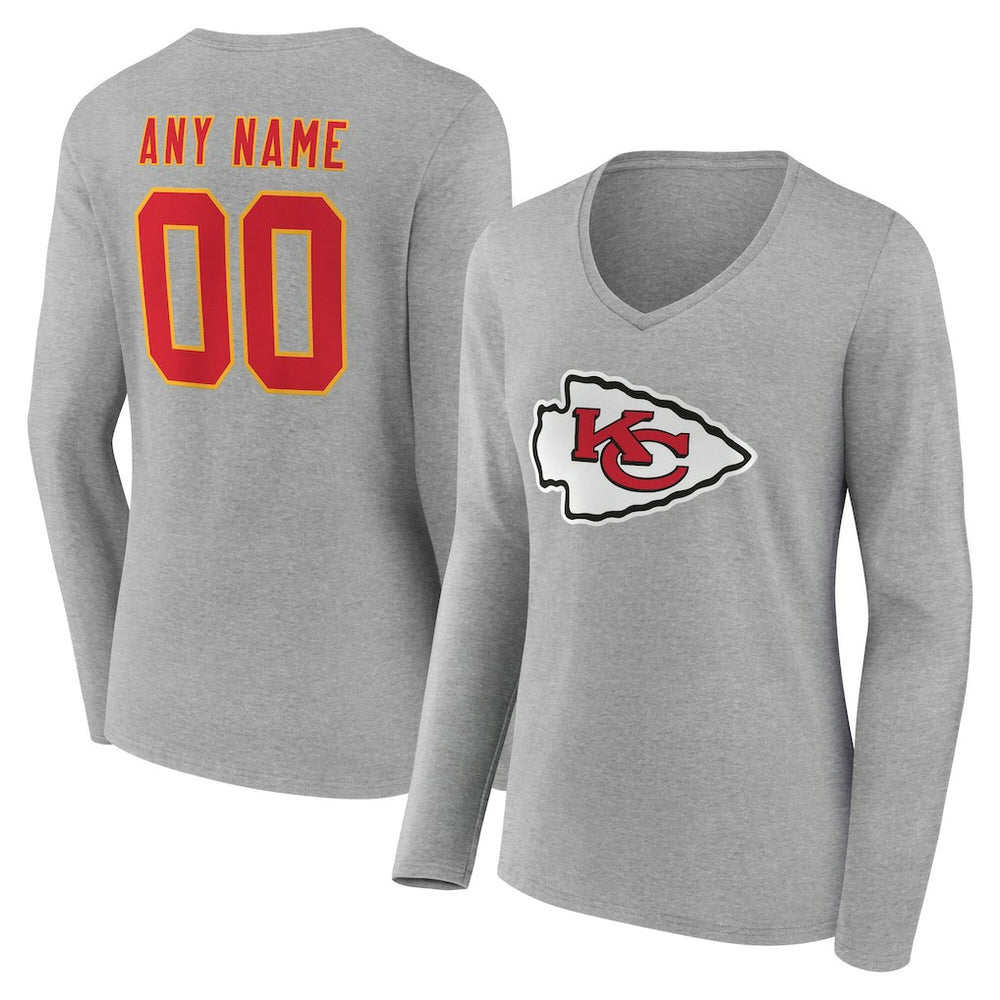 Women's Team Authentic Personalized Name & Number Long Sleeve V-Neck T-Shirt - Kansas City Chiefs