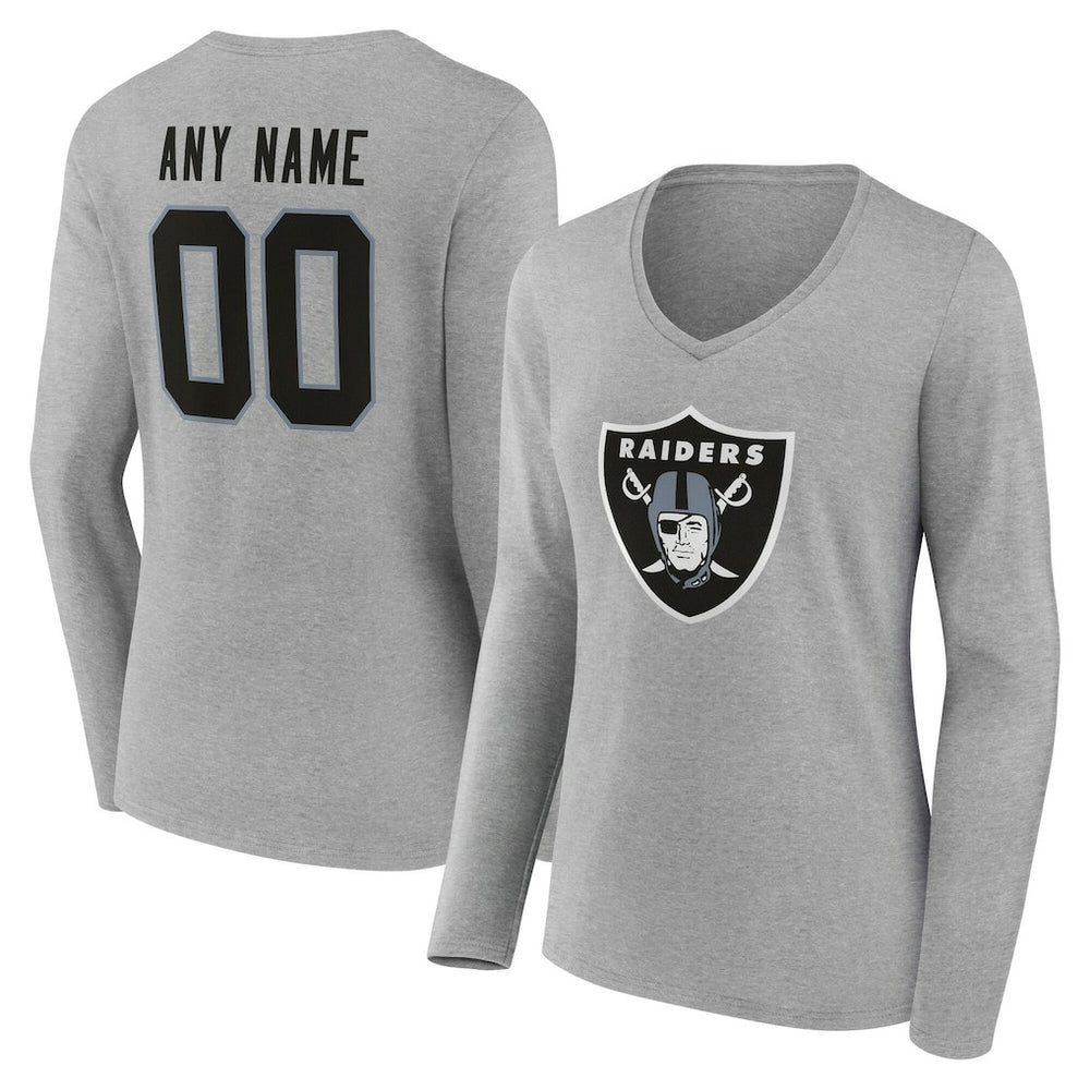 Women's Team Authentic Personalized Name & Number Long Sleeve V-Neck T-Shirt - Las Vegas Raiders