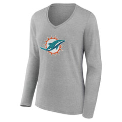 Women's Team Authentic Personalized Name & Number Long Sleeve V-Neck T-Shirt - Miami Dolphins
