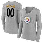 Women's Team Authentic Personalized Name & Number Long Sleeve V-Neck T-Shirt - Pittsburgh Steelers