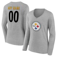 Women's Team Authentic Personalized Name & Number Long Sleeve V-Neck T-Shirt - Pittsburgh Steelers