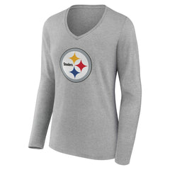 Women's Team Authentic Personalized Name & Number Long Sleeve V-Neck T-Shirt - Pittsburgh Steelers