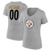 Women's Team Authentic Personalized Name & Number V-Neck T-Shirt - Pittsburgh Steelers