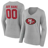 Women's Team Authentic Personalized Name & Number Long Sleeve V-Neck T-Shirt - San Francisco 49ers