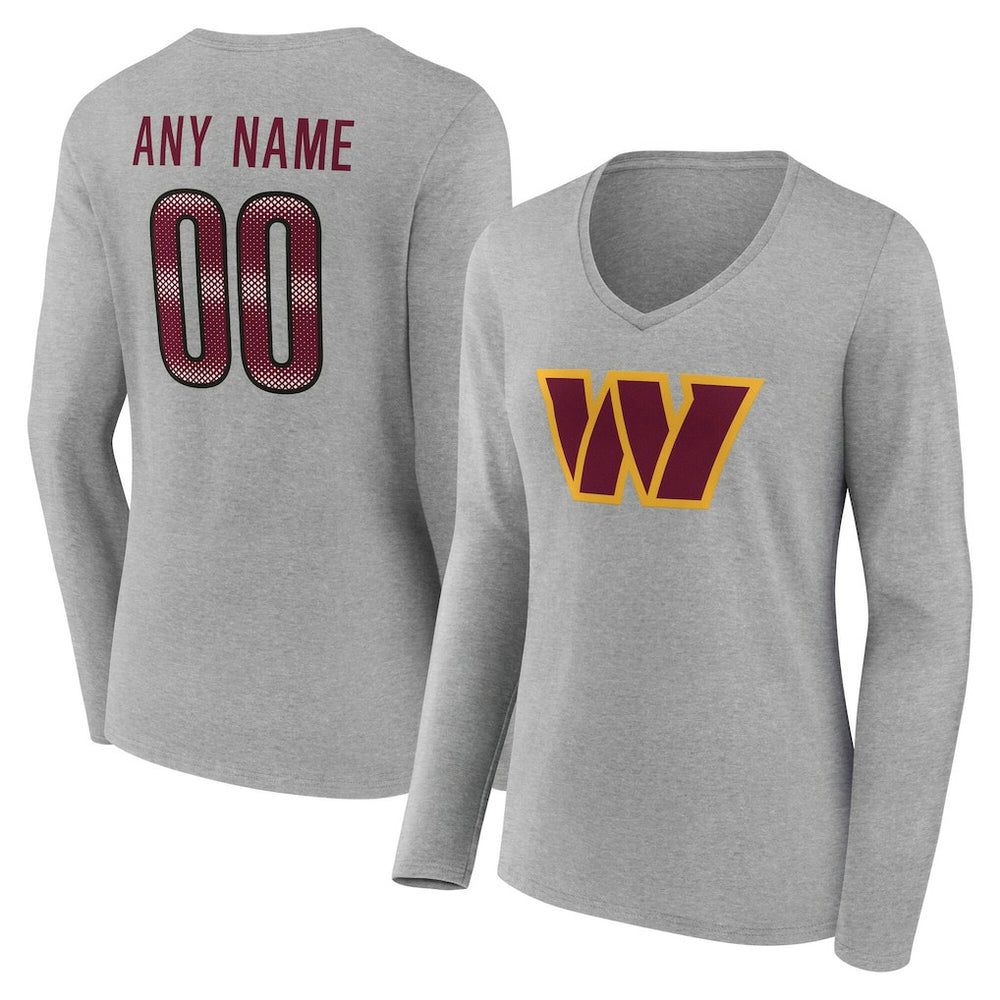 Women's Team Authentic Personalized Name & Number Long Sleeve V-Neck T-Shirt - Washington Commanders