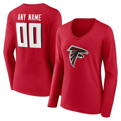 Women's Team Authentic Personalized Name & Number Long Sleeve V-Neck T-Shirt - Atlanta Falcons