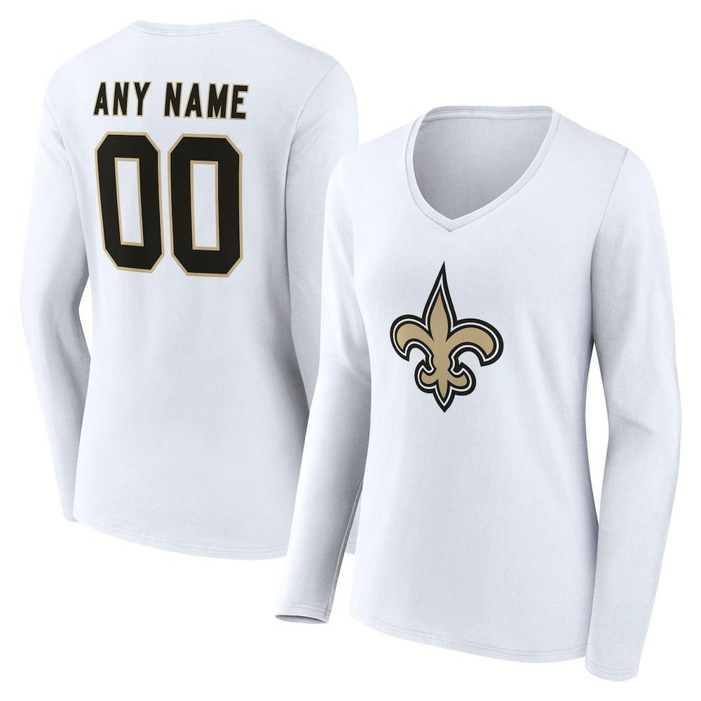 Women's Team Authentic Personalized Name & Number Long Sleeve V-Neck T-Shirt - New Orleans Saints