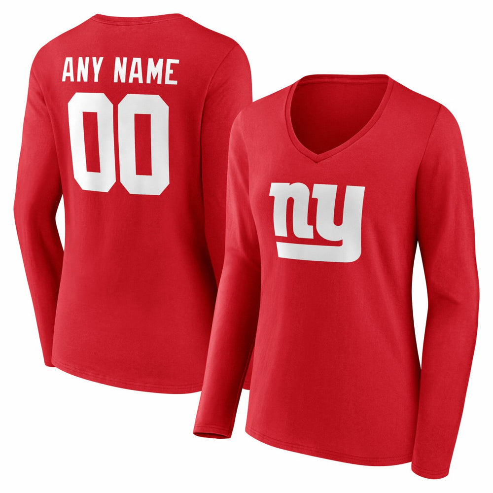 Women's Team Authentic Personalized Name & Number Long Sleeve V-Neck T-Shirt - New York Giants