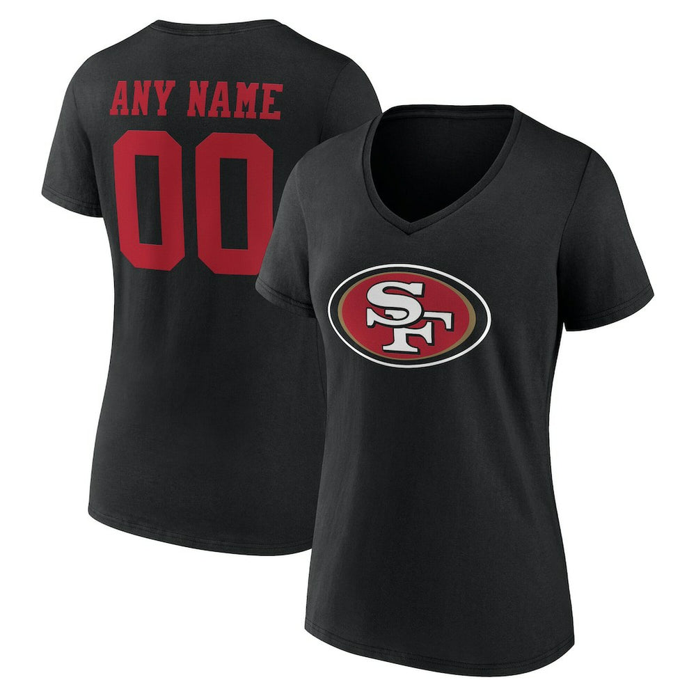 Women's Team Authentic Personalized Name & Number V-Neck T-Shirt - San Francisco 49ers