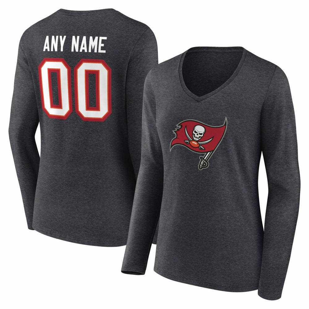 Women's Team Authentic Personalized Name & Number Long Sleeve V-Neck T-Shirt - Tampa Bay Buccaneers