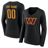 Women's Team Authentic Personalized Name & Number Long Sleeve V-Neck T-Shirt - Washington Commanders