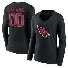 Women's Team Authentic Personalized Name & Number Long Sleeve V-Neck T-Shirt - Arizona Cardinals
