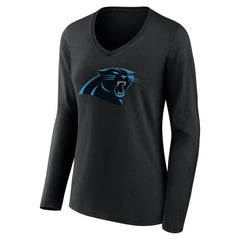 Women's Team Authentic Personalized Name & Number Long Sleeve V-Neck T-Shirt - Carolina Panthers