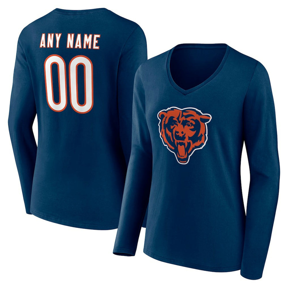 Women's Team Authentic Personalized Name & Number Long Sleeve V-Neck T-Shirt - Chicago Bears
