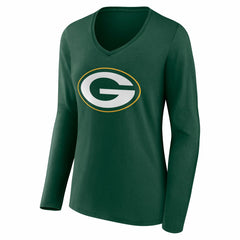 Women's Team Authentic Personalized Name & Number Long Sleeve V-Neck T-Shirt - Green Bay Packers