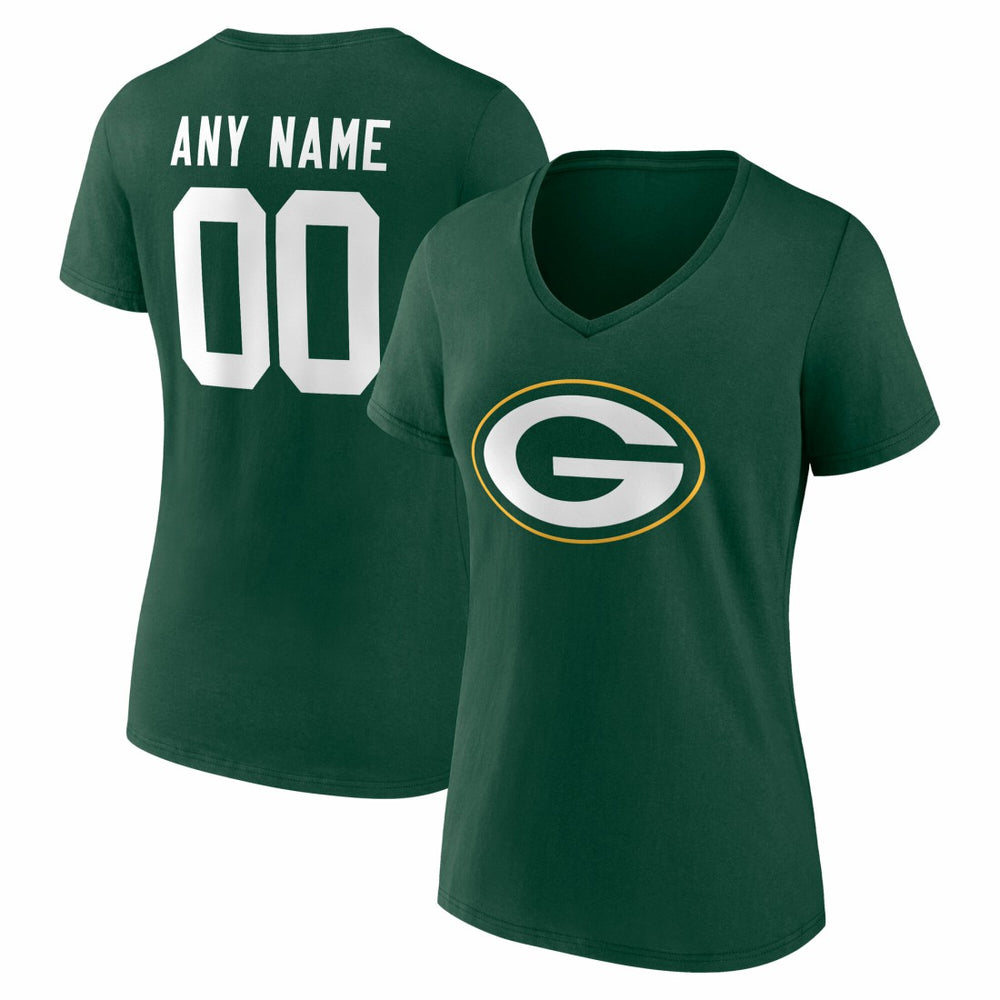 Women's Team Authentic Personalized Name & Number V-Neck T-Shirt - Green Bay Packers