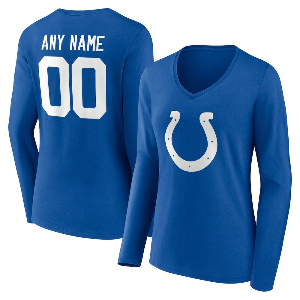 Women's Team Authentic Personalized Name & Number Long Sleeve V-Neck T-Shirt - Indianapolis Colts