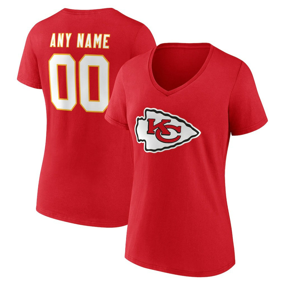 Women's Team Authentic Personalized Name & Number V-Neck T-Shirt - Kansas City Chiefs