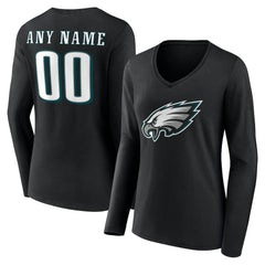 Women's Team Authentic Personalized Name & Number Long Sleeve V-Neck T-Shirt - Philadelphia Eagles