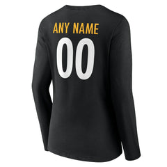 Women's Team Authentic Personalized Name & Number Long Sleeve V-Neck T-Shirt - Pittsburgh Steelers