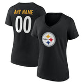 Women's Team Authentic Personalized Name & Number V-Neck T-Shirt - Pittsburgh Steelers
