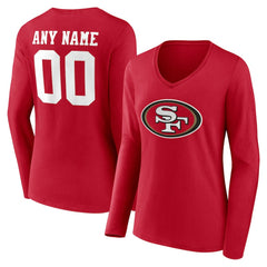 Women's Team Authentic Personalized Name & Number Long Sleeve V-Neck T-Shirt - San Francisco 49ers