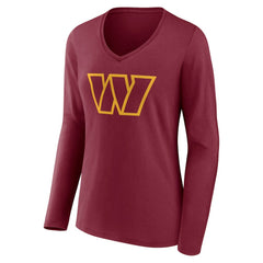 Women's Team Authentic Personalized Name & Number Long Sleeve V-Neck T-Shirt - Washington Commanders