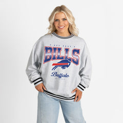 Gameday Couture Women's Oversized Gridiron Drive Ringer Stripe Sweatshirt - Buffalo Bills