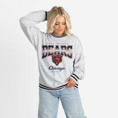 Gameday Couture Women's Oversized Gridiron Drive Ringer Stripe Sweatshirt - Chicago Bears