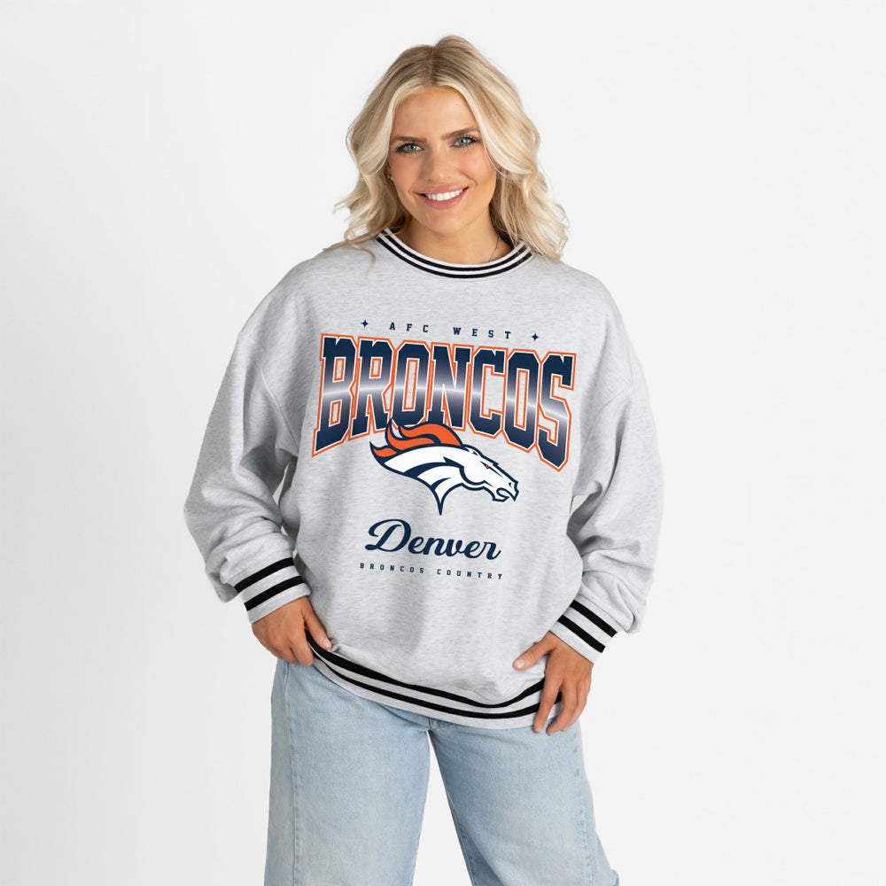 Gameday Couture Women's Oversized Gridiron Drive Ringer Stripe Sweatshirt - Denver Broncos