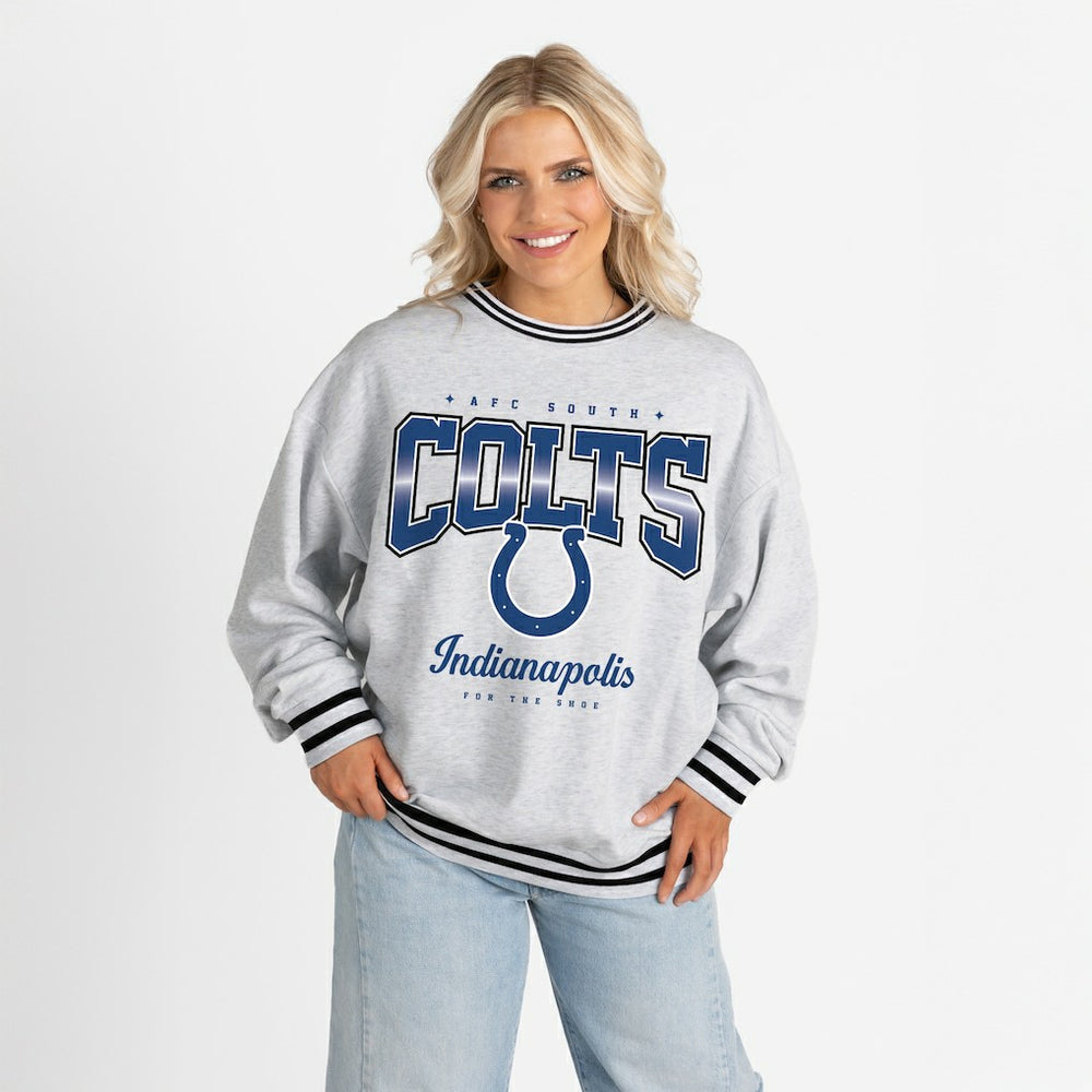 Gameday Couture Women's Oversized Gridiron Drive Ringer Stripe Sweatshirt - Indianapolis Colts