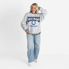 Gameday Couture Women's Oversized Gridiron Drive Ringer Stripe Sweatshirt - Indianapolis Colts