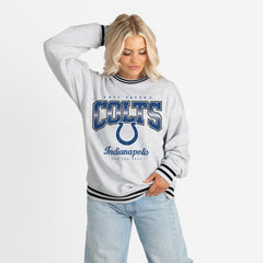 Gameday Couture Women's Oversized Gridiron Drive Ringer Stripe Sweatshirt - Indianapolis Colts
