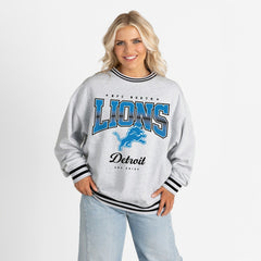 Gameday Couture Women's Oversized Gridiron Drive Ringer Stripe Sweatshirt - Detroit Lions