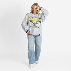 Gameday Couture Women's Oversized Gridiron Drive Ringer Stripe Sweatshirt - Green Bay Packers