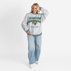 Gameday Couture Women's Oversized Gridiron Drive Ringer Stripe Sweatshirt - Jacksonville Jaguars