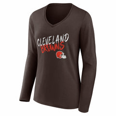 Women's Hustle Personalized Name & Number Long Sleeve V-Neck T-Shirt - Cleveland Browns
