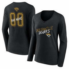 Women's Hustle Personalized Name & Number Long Sleeve V-Neck T-Shirt - Jacksonville Jaguars