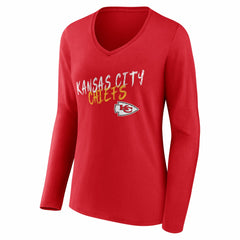 Women's Hustle Personalized Name & Number Long Sleeve V-Neck T-Shirt - Kansas City Chiefs