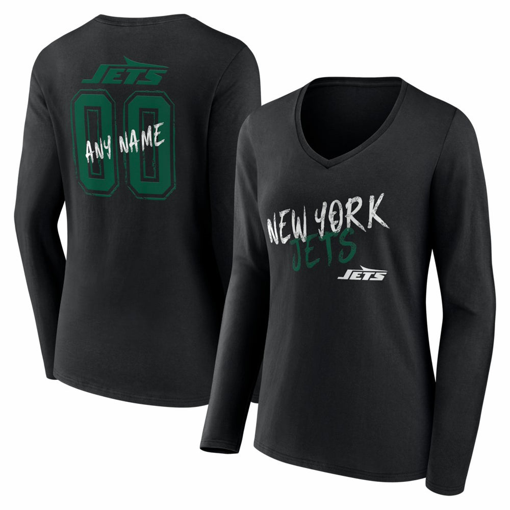 Women's Hustle Personalized Name & Number Long Sleeve V-Neck T-Shirt - New York Jets