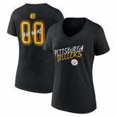 Women's Hustle Personalized Name & Number V-Neck T-Shirt - Pittsburgh Steelers