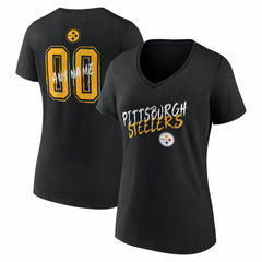 Women's Hustle Personalized Name & Number V-Neck T-Shirt - Pittsburgh Steelers